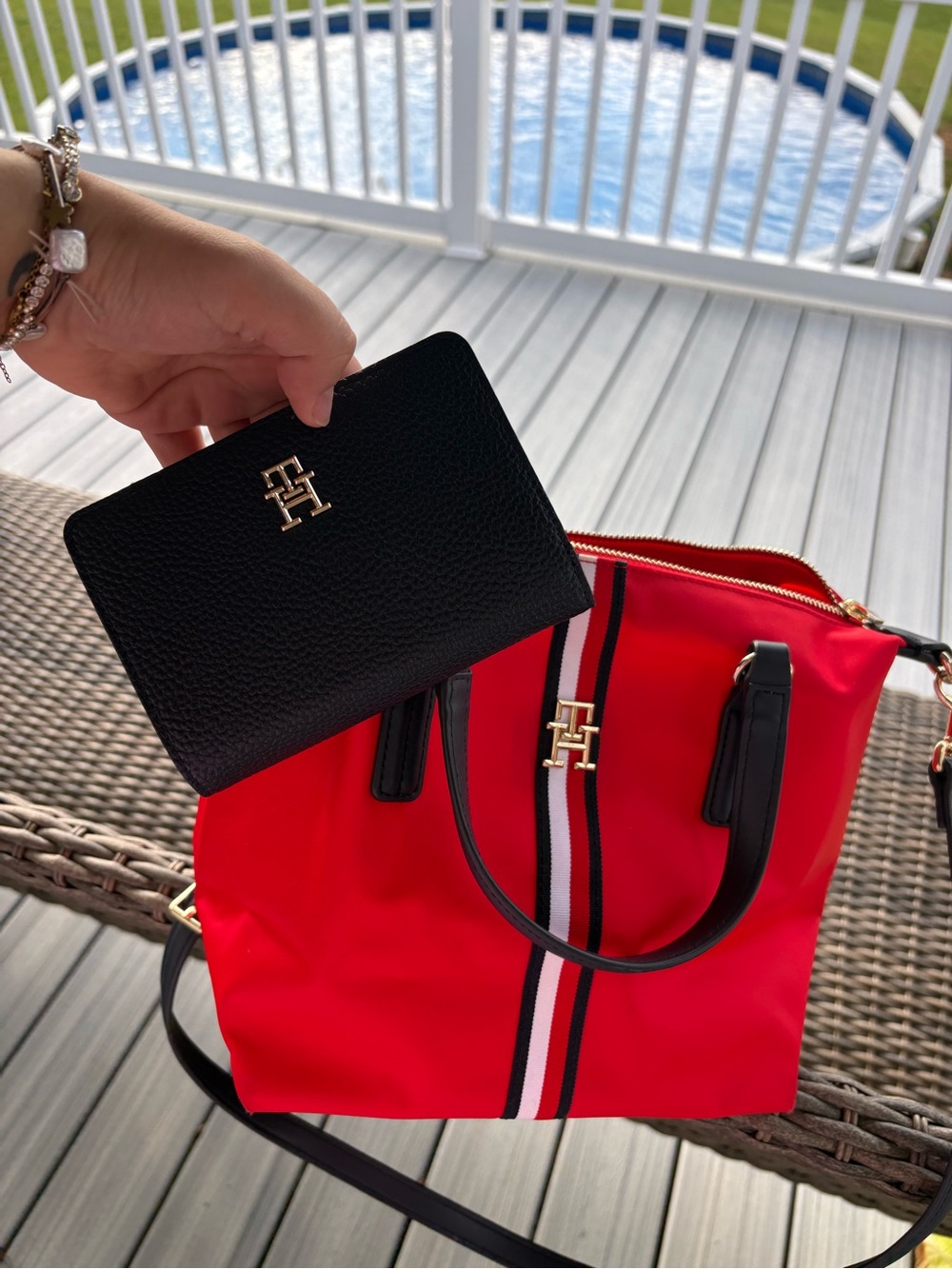 Tommy Hilfiger Red Tote with Black Wallet Set